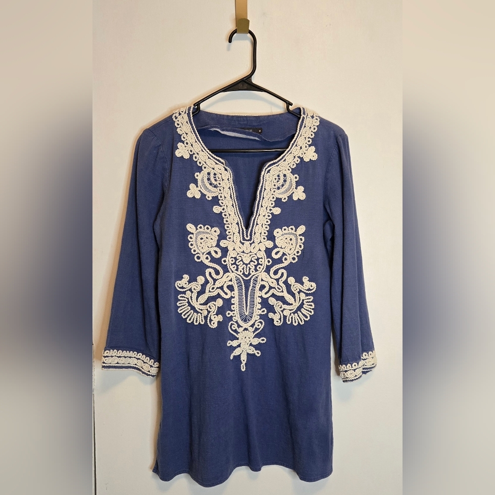 101. Blue Tunic with White and Silver Embroidery